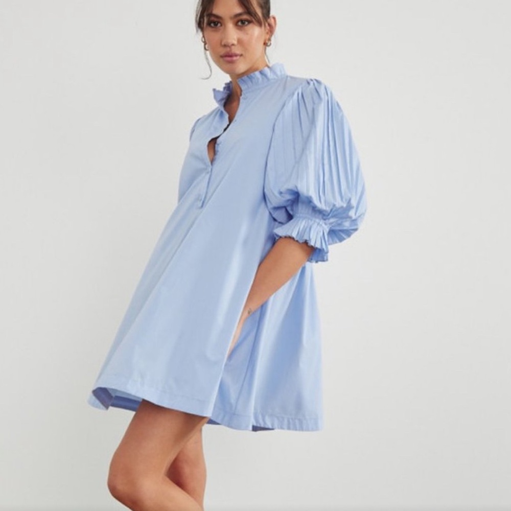SOVERE Women's Blue Focus Pleat Smock Mini Dress